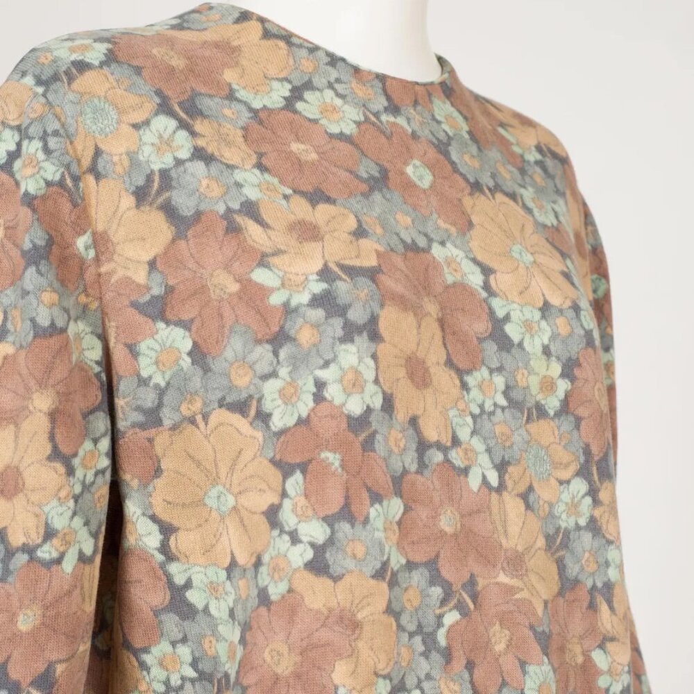 Luisa Spagnoli 1960s Vintage Muted Floral Angolmere Knit Jersey Dress Sz XL